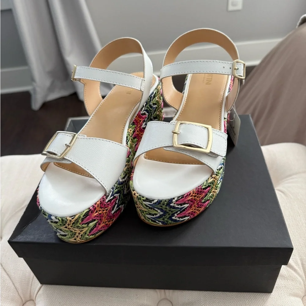 NEW Lottini Multicolor Leather Platform Sandals Size 9.5‎